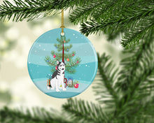 Load image into Gallery viewer, Siberian Husky Silver and White #2 Christmas Ceramic Ornament