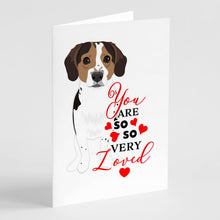 Load image into Gallery viewer, Beagle Tricolor Ticked so Loved Greeting Cards -  Blank Note Cards – 8-Pack of Artist-Designed Cards with Envelopes