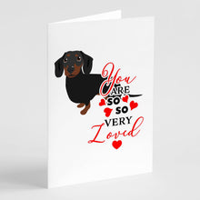 Load image into Gallery viewer, Dachshund Black and Tan #1so Loved Greeting Cards -  Blank Note Cards – 8-Pack of Artist-Designed Cards with Envelopes