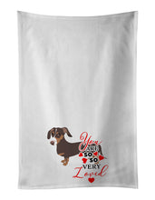 Load image into Gallery viewer, Dachshund Chocolate and Tan so Loved White Kitchen Towel Set of 2