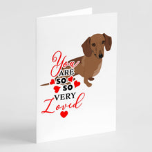Load image into Gallery viewer, Dachshund Chocolate so Loved Greeting Cards -  Blank Note Cards – 8-Pack of Artist-Designed Cards with Envelopes