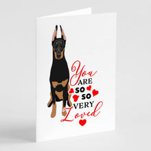 Load image into Gallery viewer, Doberman Pinscher Black and Rust Ears Cropped so Loved Greeting Cards -  Blank Note Cards – 8-Pack of Artist-Designed Cards with Envelopes