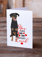 Load image into Gallery viewer, Doberman Pinscher Black and Rust Natural Ears #1  so Loved Greeting Cards -  Blank Note Cards – 8-Pack of Artist-Designed Cards with Envelopes