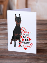 Load image into Gallery viewer, Doberman Pinscher Black Cropped Ears so Loved Greeting Cards -  Blank Note Cards – 8-Pack of Artist-Designed Cards with Envelopes