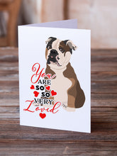 Load image into Gallery viewer, English Bulldog Chocolate Tan so Loved Greeting Cards -  Blank Note Cards – 8-Pack of Artist-Designed Cards with Envelopes