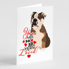 Load image into Gallery viewer, English Bulldog Chocolate Tan so Loved Greeting Cards -  Blank Note Cards – 8-Pack of Artist-Designed Cards with Envelopes