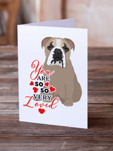 Load image into Gallery viewer, English Bulldog Lilac Tricolor so Loved Greeting Cards -  Blank Note Cards – 8-Pack of Artist-Designed Cards with Envelopes
