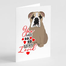 Load image into Gallery viewer, English Bulldog Lilac Tricolor so Loved Greeting Cards -  Blank Note Cards – 8-Pack of Artist-Designed Cards with Envelopes
