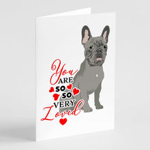 Load image into Gallery viewer, French Bulldog Blue so Loved Greeting Cards -  Blank Note Cards – 8-Pack of Artist-Designed Cards with Envelopes