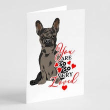 Load image into Gallery viewer, French Bulldog Chocolate so Loved Greeting Cards -  Blank Note Cards – 8-Pack of Artist-Designed Cards with Envelopes
