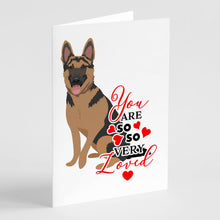 Load image into Gallery viewer, German Shepherd Red and Black so Loved Greeting Cards -  Blank Note Cards – 8-Pack of Artist-Designed Cards with Envelopes