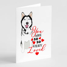 Load image into Gallery viewer, Siberian Husky Black and White #1 so Loved Greeting Cards -  Blank Note Cards – 8-Pack of Artist-Designed Cards with Envelopes
