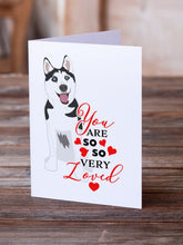 Load image into Gallery viewer, Siberian Husky Black and White #2 so Loved Greeting Cards -  Blank Note Cards – 8-Pack of Artist-Designed Cards with Envelopes