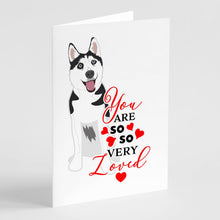Load image into Gallery viewer, Siberian Husky Black and White #2 so Loved Greeting Cards -  Blank Note Cards – 8-Pack of Artist-Designed Cards with Envelopes