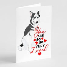 Load image into Gallery viewer, Siberian Husky Silver and White #2 so Loved Greeting Cards -  Blank Note Cards – 8-Pack of Artist-Designed Cards with Envelopes
