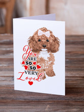 Load image into Gallery viewer, Poodle Toy Red so Loved Greeting Cards -  Blank Note Cards – 8-Pack of Artist-Designed Cards with Envelopes