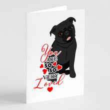 Load image into Gallery viewer, Pug Black #1 so Loved Greeting Cards -  Blank Note Cards – 8-Pack of Artist-Designed Cards with Envelopes