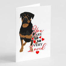 Load image into Gallery viewer, Rottweiler Black and Mahogany so Loved Greeting Cards -  Blank Note Cards – 8-Pack of Artist-Designed Cards with Envelopes