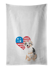 Load image into Gallery viewer, Australian Shepherd Blue Merle Puppy #1 Patriotic White Kitchen Towel Set of 2