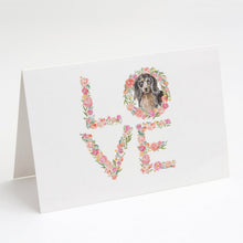 Load image into Gallery viewer, Dachshund Longhair Black Tan LOVE Greeting Cards -  Blank Note Cards – 8-Pack of Artist-Designed Cards with Envelopes