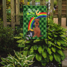Load image into Gallery viewer, Grizzle and Tan Airedale Terrier St. Patrick's Garden Flag – "Kiss Me I’m Irish" with Pot of Gold &amp; Rainbow