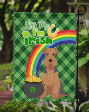 Load image into Gallery viewer, Grizzle and Tan Airedale Terrier St. Patrick's Garden Flag – "Kiss Me I’m Irish" with Pot of Gold &amp; Rainbow