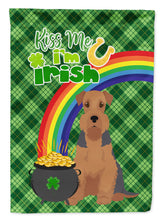 Load image into Gallery viewer, Grizzle and Tan Airedale Terrier St. Patrick's Garden Flag – "Kiss Me I’m Irish" with Pot of Gold &amp; Rainbow