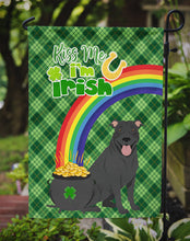 Load image into Gallery viewer, Black Pit Bull Terrier St. Patrick's Garden Flag – "Kiss Me I’m Irish" with Pot of Gold &amp; Rainbow