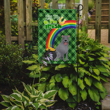 Load image into Gallery viewer, Blue Pit Bull Terrier St. Patrick's Garden Flag – "Kiss Me I’m Irish" with Pot of Gold &amp; Rainbow