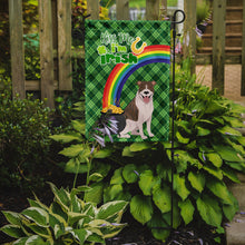 Load image into Gallery viewer, Fawn Brindle Pit Bull Terrier St. Patrick's Garden Flag – "Kiss Me I’m Irish" with Pot of Gold &amp; Rainbow