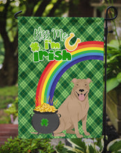 Load image into Gallery viewer, Fawn Pit Bull Terrier St. Patrick's Garden Flag – "Kiss Me I’m Irish" with Pot of Gold &amp; Rainbow