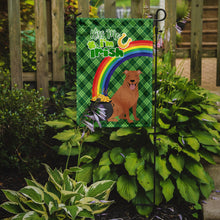 Load image into Gallery viewer, Red Pit Bull Terrier St. Patrick's Garden Flag – "Kiss Me I’m Irish" with Pot of Gold &amp; Rainbow