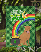 Load image into Gallery viewer, Red Pit Bull Terrier St. Patrick's Garden Flag – "Kiss Me I’m Irish" with Pot of Gold &amp; Rainbow