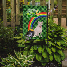 Load image into Gallery viewer, White Pit Bull Terrier St. Patrick's Garden Flag – "Kiss Me I’m Irish" with Pot of Gold &amp; Rainbow