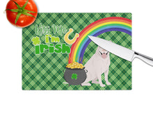 Load image into Gallery viewer, White Pit Bull Terrier St. Patrick's Day Glass Cutting Boards – Durable, Decorative Kitchen Art Large
