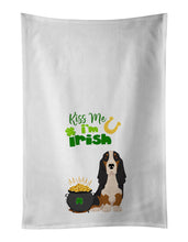 Load image into Gallery viewer, Black Tricolor Basset Hound St. Patrick's Day White Kitchen Towel Set of 2 Dish Towels