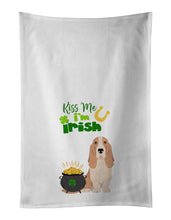 Load image into Gallery viewer, Lemon and White Tricolor Basset Hound St. Patrick's Day White Kitchen Towel Set of 2 Dish Towels