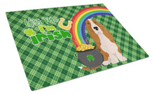 Load image into Gallery viewer, Red and White Tricolor Basset Hound St. Patrick's Day Glass Cutting Boards – Durable, Decorative Kitchen Art Large