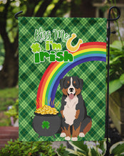 Load image into Gallery viewer, Bernese Mountain Dog St. Patrick's Garden Flag – "Kiss Me I’m Irish" with Pot of Gold &amp; Rainbow