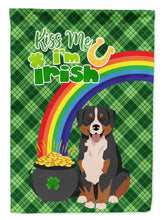Load image into Gallery viewer, Bernese Mountain Dog St. Patrick's Garden Flag – "Kiss Me I’m Irish" with Pot of Gold &amp; Rainbow