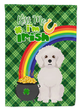 Load image into Gallery viewer, Bichon Frise St. Patrick's Garden Flag – "Kiss Me I’m Irish" with Pot of Gold &amp; Rainbow
