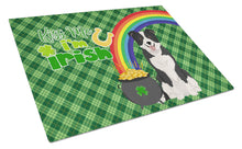 Load image into Gallery viewer, Black and White Border Collie St. Patrick's Day Glass Cutting Boards – Durable, Decorative Kitchen Art Large