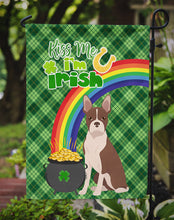 Load image into Gallery viewer, Red Boston Terrier St. Patrick's Garden Flag – "Kiss Me I’m Irish" with Pot of Gold &amp; Rainbow