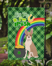 Load image into Gallery viewer, Fawn Boston Terrier St. Patrick's Garden Flag – "Kiss Me I’m Irish" with Pot of Gold &amp; Rainbow