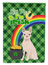 Load image into Gallery viewer, White Boston Terrier St. Patrick's Garden Flag – "Kiss Me I’m Irish" with Pot of Gold &amp; Rainbow
