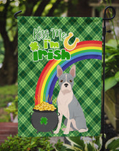Load image into Gallery viewer, Blue Boston Terrier St. Patrick's Garden Flag – "Kiss Me I’m Irish" with Pot of Gold &amp; Rainbow
