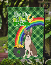 Load image into Gallery viewer, Brindle Boston Terrier St. Patrick's Garden Flag – "Kiss Me I’m Irish" with Pot of Gold &amp; Rainbow