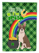 Load image into Gallery viewer, Brindle Boston Terrier St. Patrick's Garden Flag – "Kiss Me I’m Irish" with Pot of Gold &amp; Rainbow