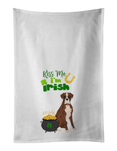 Load image into Gallery viewer, Natural Eared Red Brindle Boxer St. Patrick's Day White Kitchen Towel Set of 2 Dish Towels