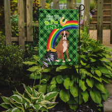 Load image into Gallery viewer, Natural Eared Fawn Boxer St. Patrick's Garden Flag – "Kiss Me I’m Irish" with Pot of Gold &amp; Rainbow